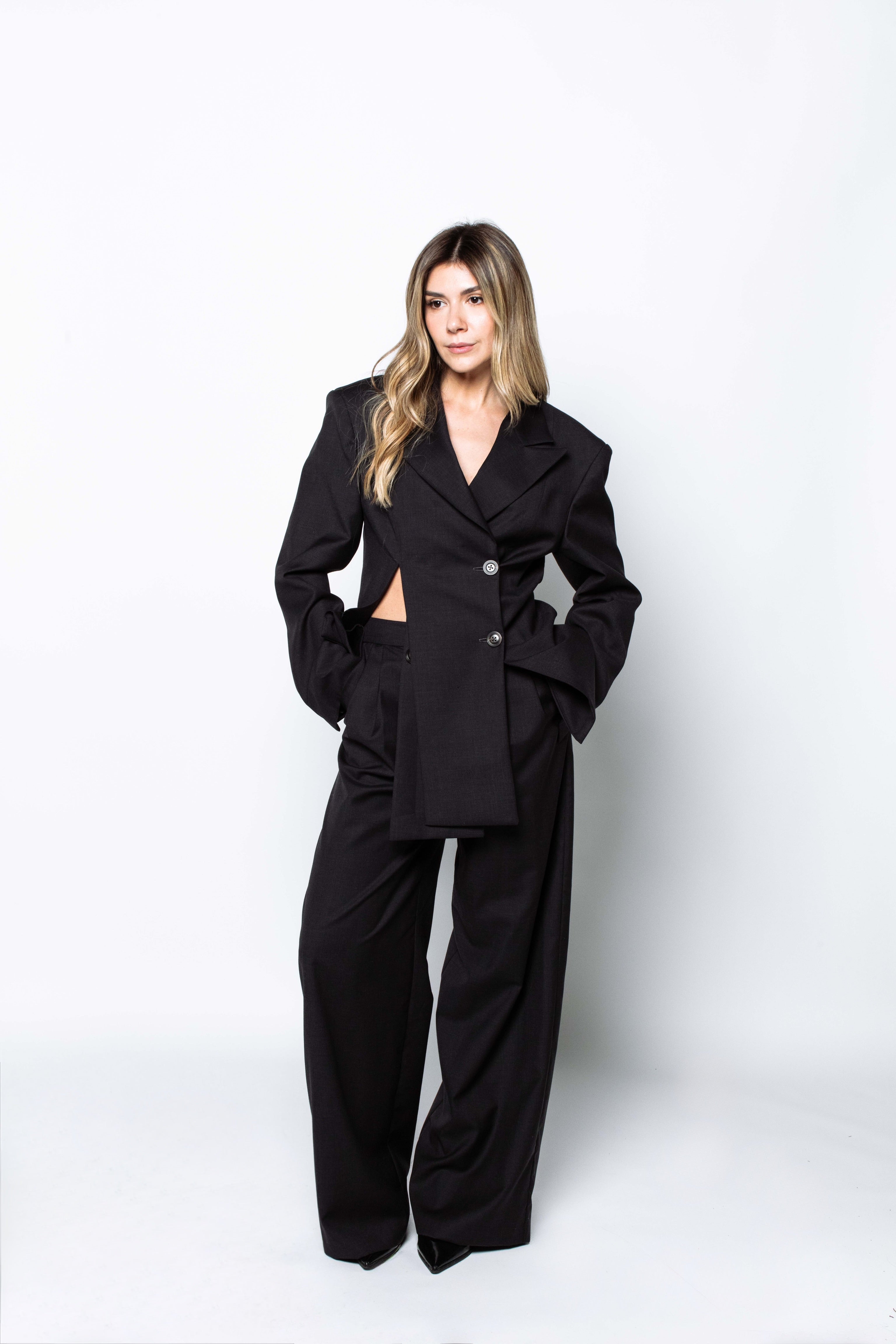 Bare Entwine suit in dark grey