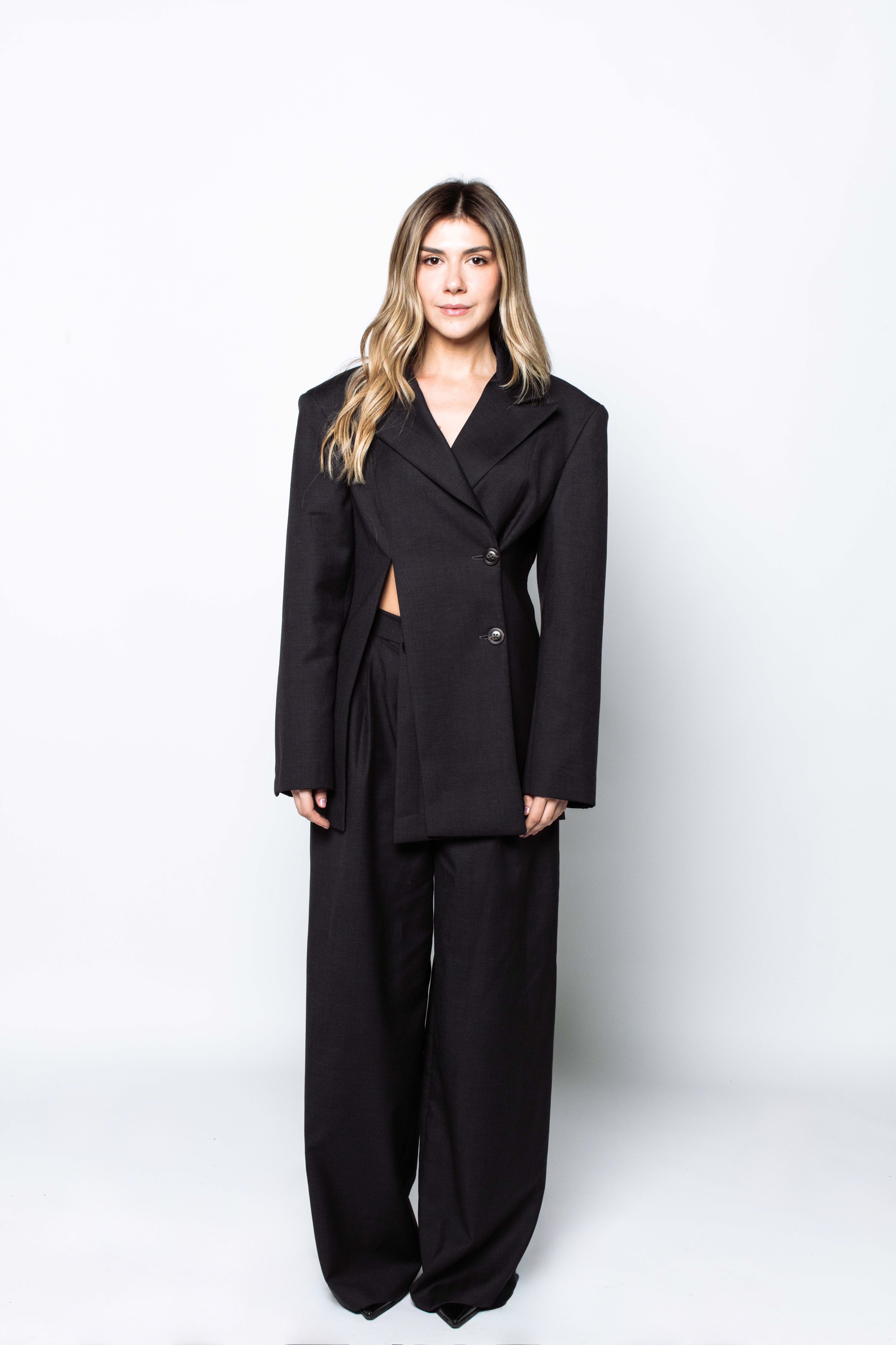 Bare Entwine suit in dark grey