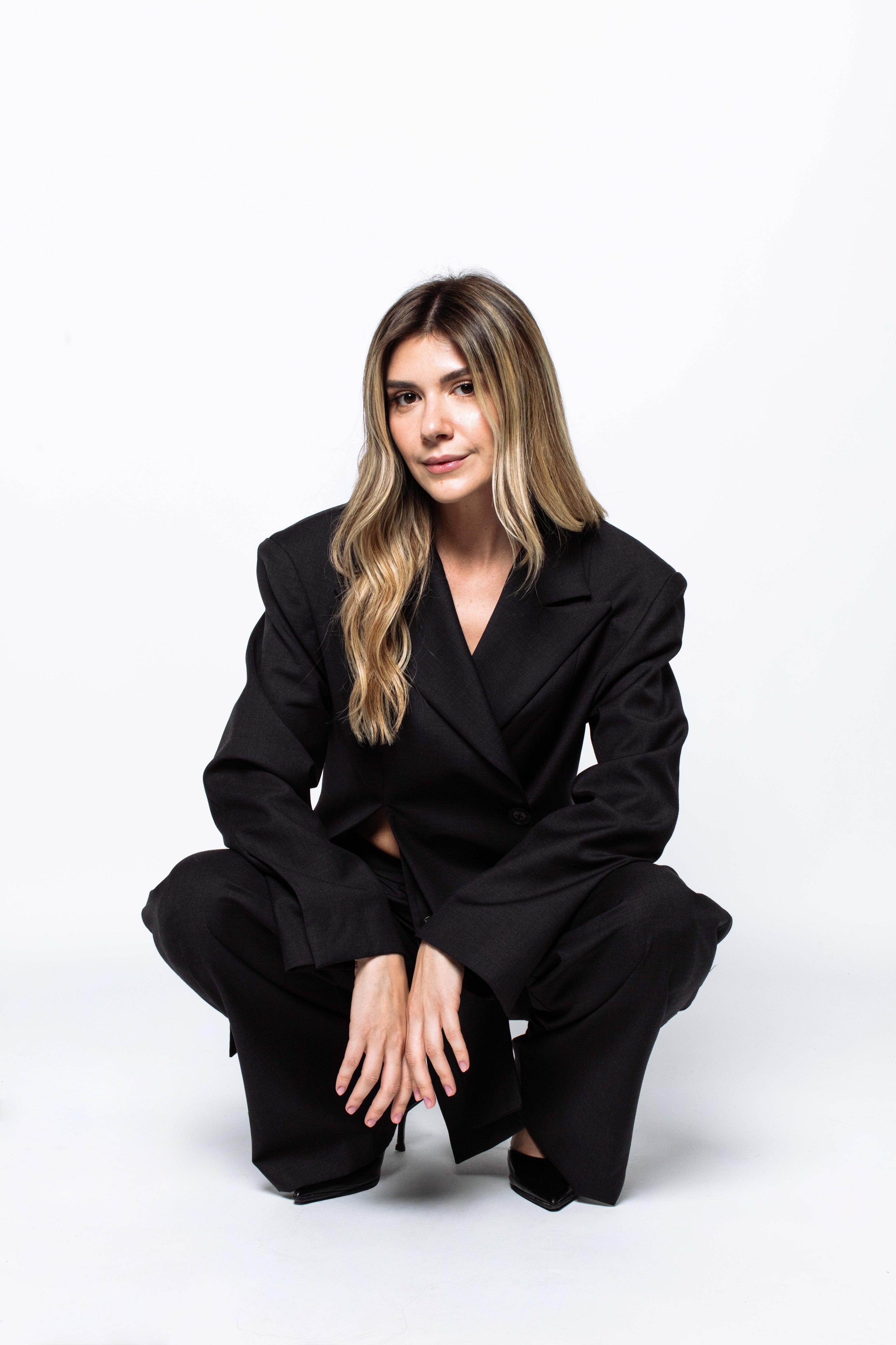 Bare Entwine suit in dark grey